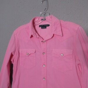 Vintage Ralph Lauren Top 8 Pink Corduroy Western Snap Skinny Fit 90s Hong Kong